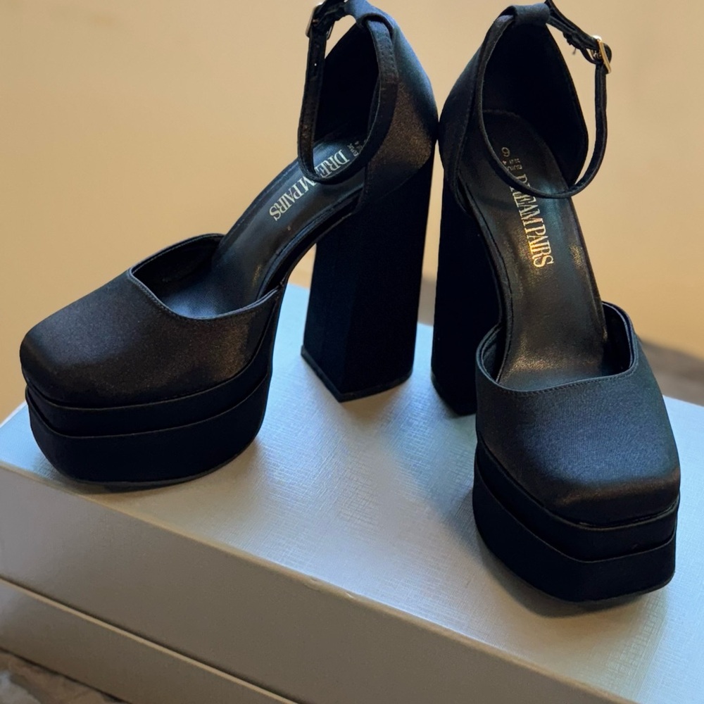 Black Satin Platform Women's Shoes